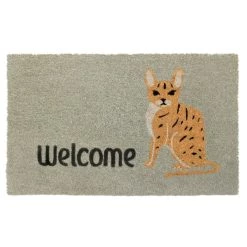 New 😀 RugSmith Light Gray Cheetah Cat Machine Tufted Coir Doormat 🥰