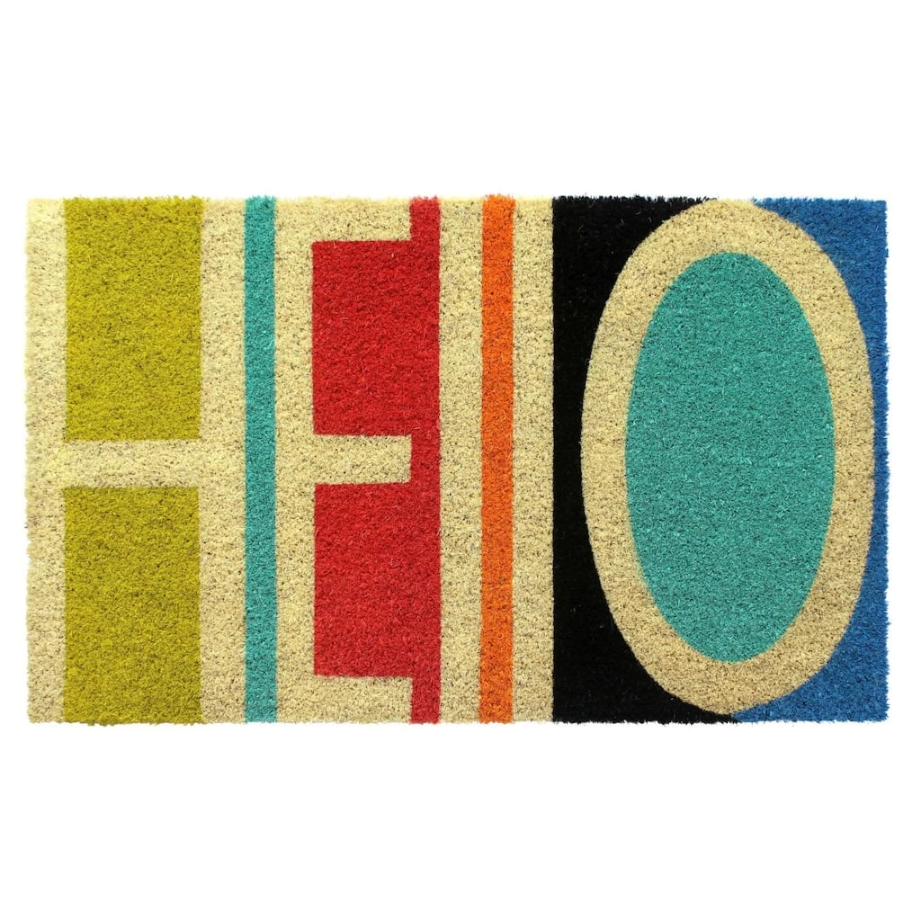 Discount 🥰 RugSmith Bleached Hello Abstract Machine Tufted Coir Doormat ⌛