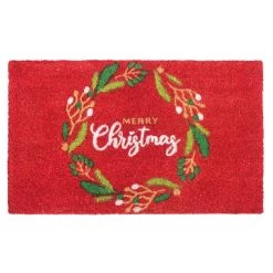 Cheap ❤️ RugSmith Red Machine Tufted Holiday Merry 🔔 Christmas Wreath Area Rug, 18'' x 30'' 🤩