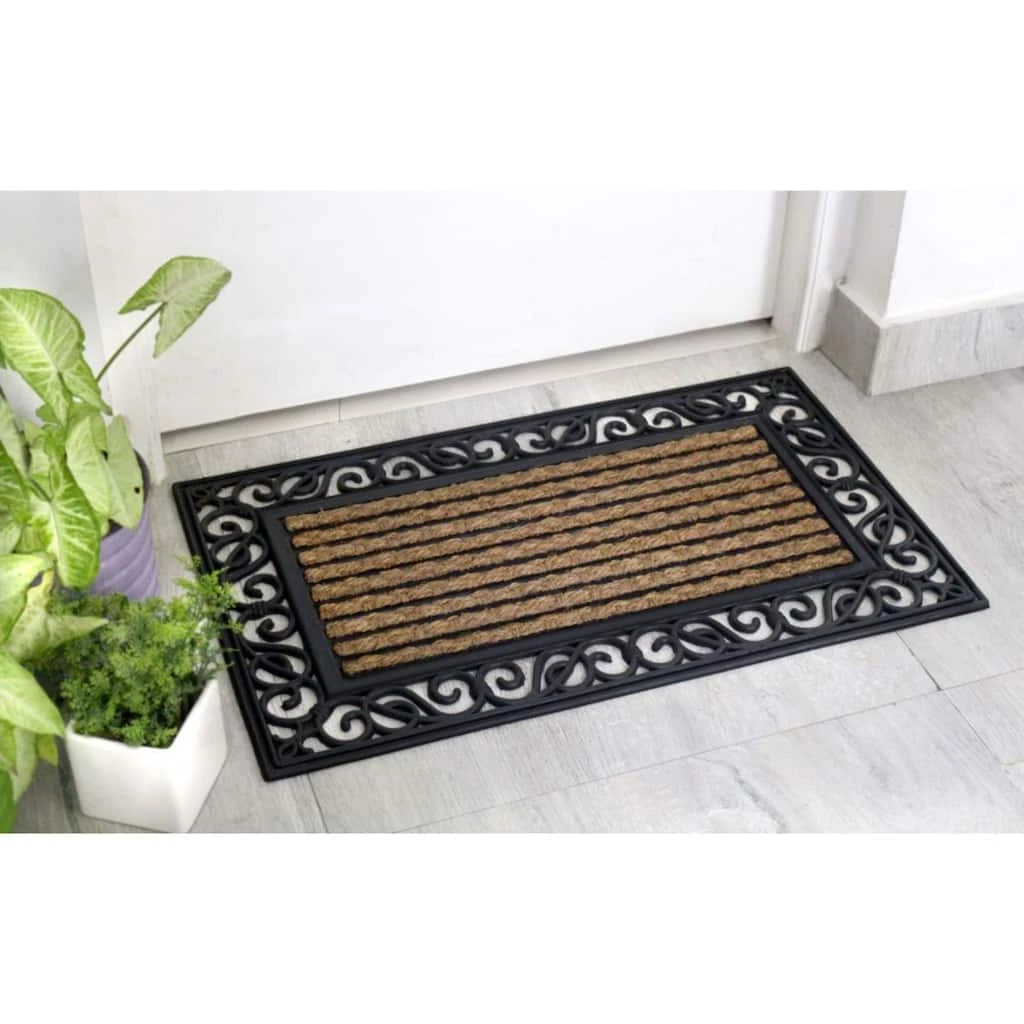 Budget 🎁 RugSmith Natural & Black Rectangle Irongate Molded Rubber & Coir Doormat 🧨 - Image 2