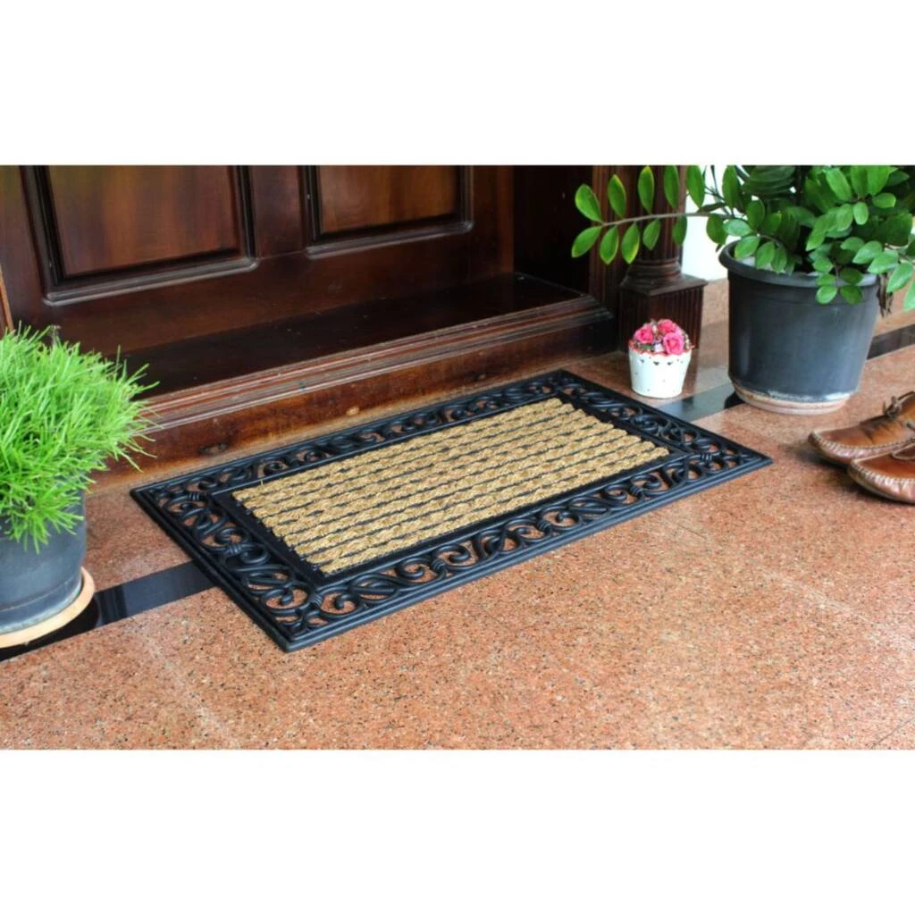 Budget 🎁 RugSmith Natural & Black Rectangle Irongate Molded Rubber & Coir Doormat 🧨 - Image 3