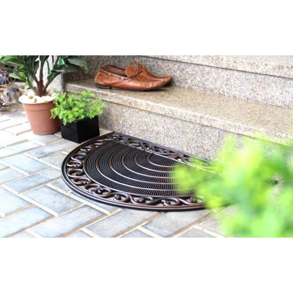 Deals ๐ RugSmith Black Molded Sunrise Trellis Half-Round Rubber Doormat ๐ฏ - Image 2