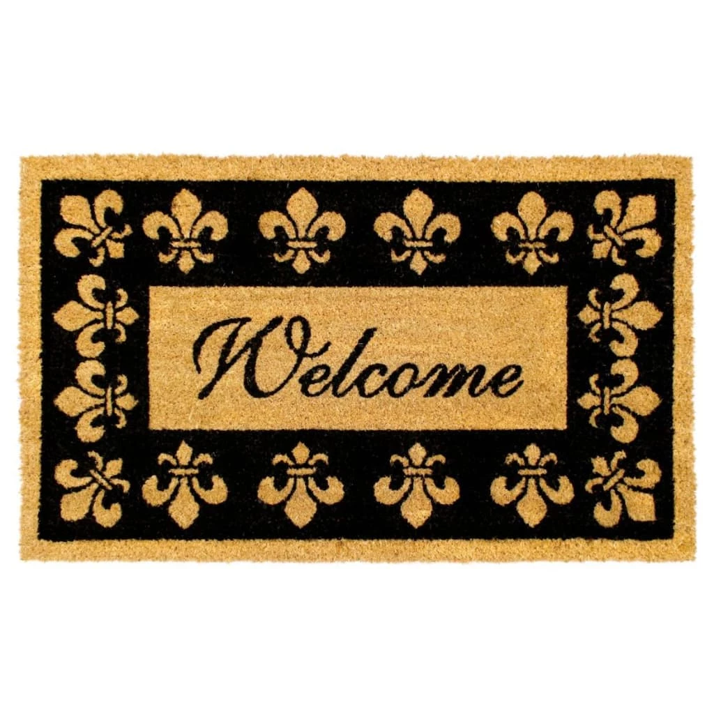 Deals ๐ RugSmith Black & Brown Machine Tufted Welcome Fleur De Les Coir Doormat โจ