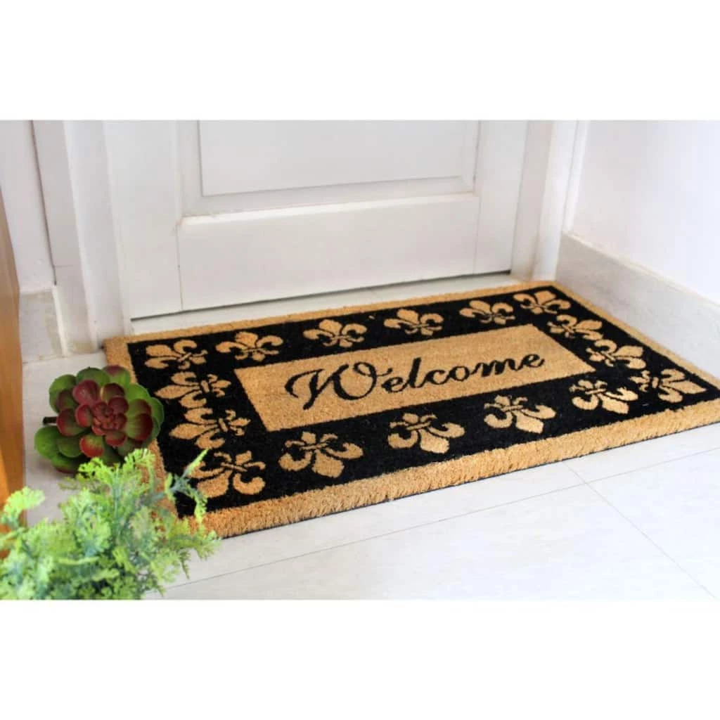 Deals ๐ RugSmith Black & Brown Machine Tufted Welcome Fleur De Les Coir Doormat โจ - Image 2