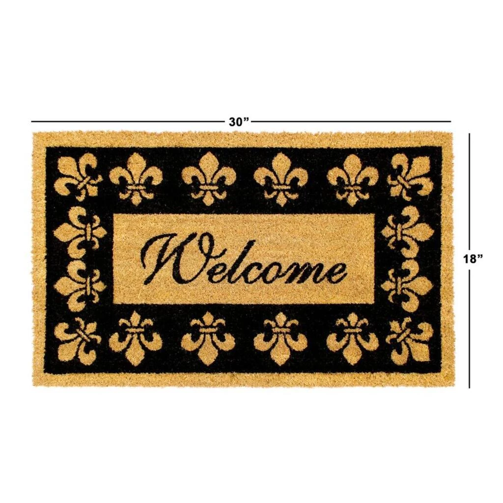 Deals ๐ RugSmith Black & Brown Machine Tufted Welcome Fleur De Les Coir Doormat โจ - Image 3