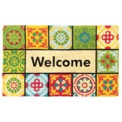 Best deal ❤️ RugSmith Bleah Handloom Woven & Printed Welcome Folk Tile Rubber Doormat 🧨