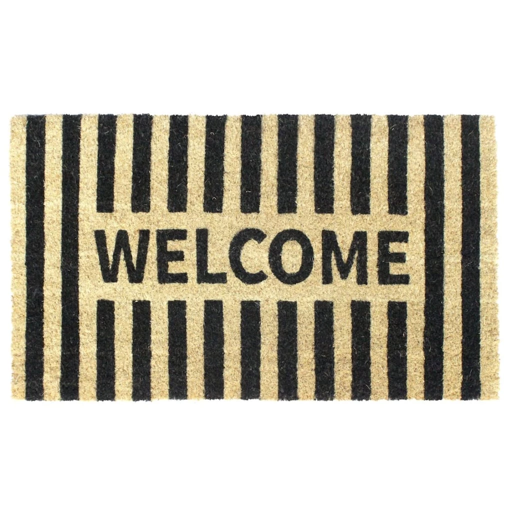 New ๐งจ RugSmith Black Machine Tufted Welcome Stripe Doormat โ๏ธ