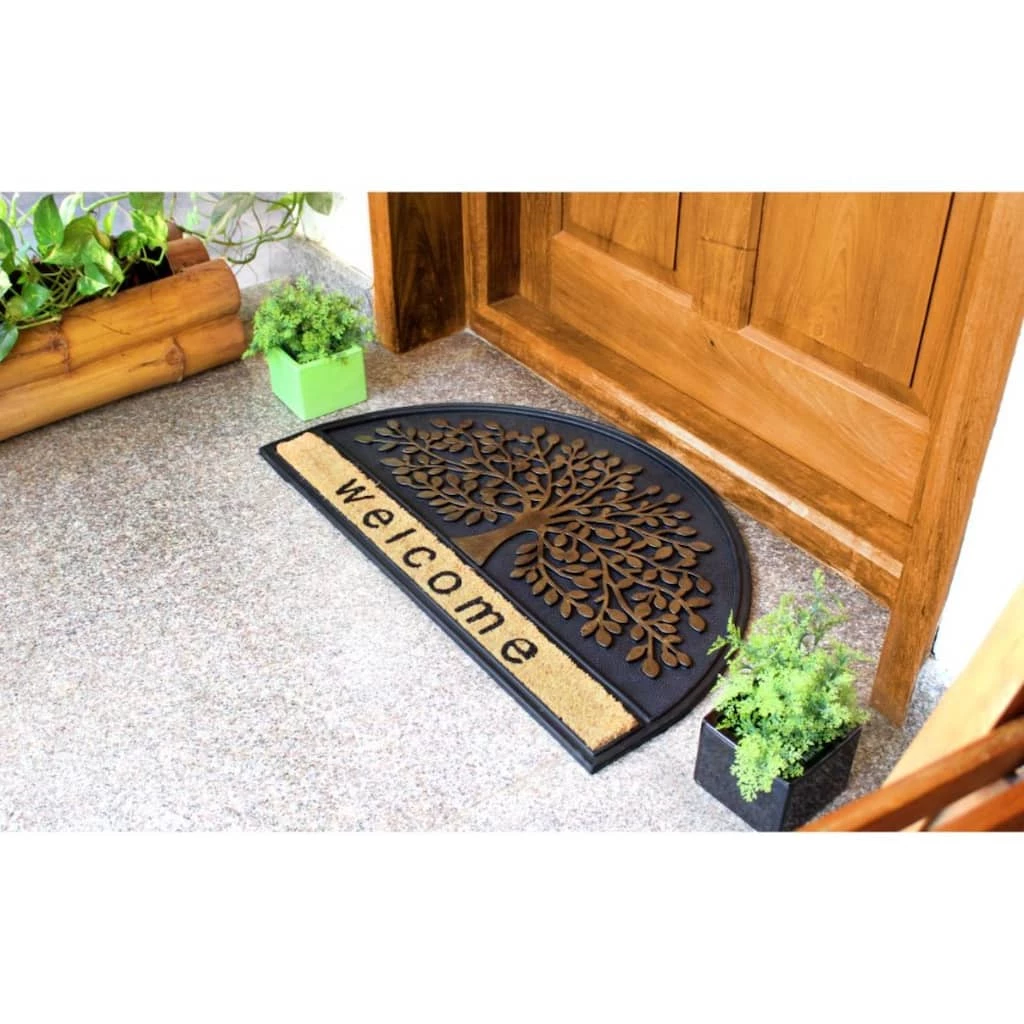 Outlet 🔔 RugSmith Natural Black Molded Welcome Tree Half-Round Rubber Doormat 🎁 - Image 2